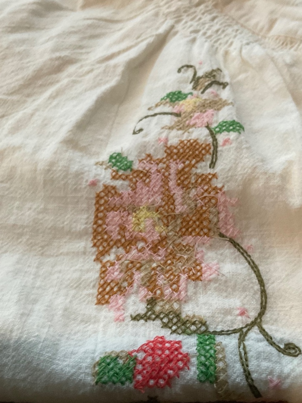 Jennifer & Grace Embroidered Peasant Blouse w/ Floral Accents Crocheted Trim - Picture 13 of 14